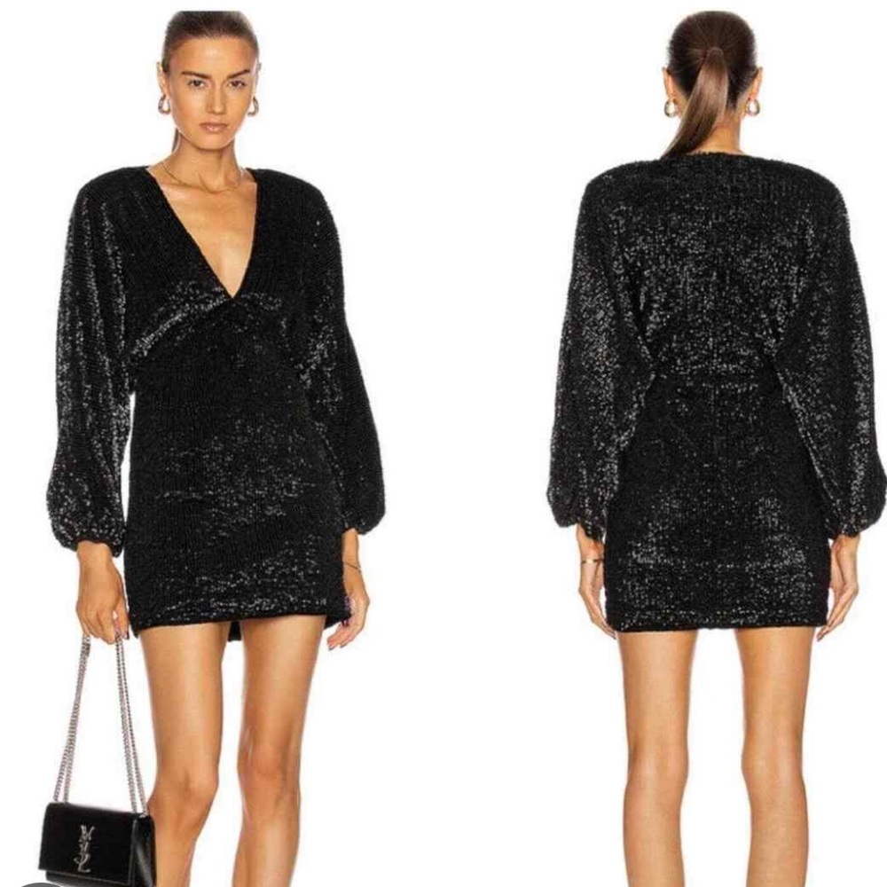 Retrofete Aubrey black sequence mini Long sleeve dress